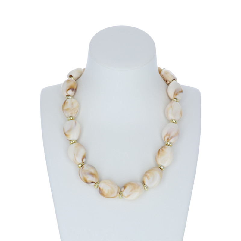COLLIER A MULTI-PERLES ET PIERRES, EFFET MARBRÉ