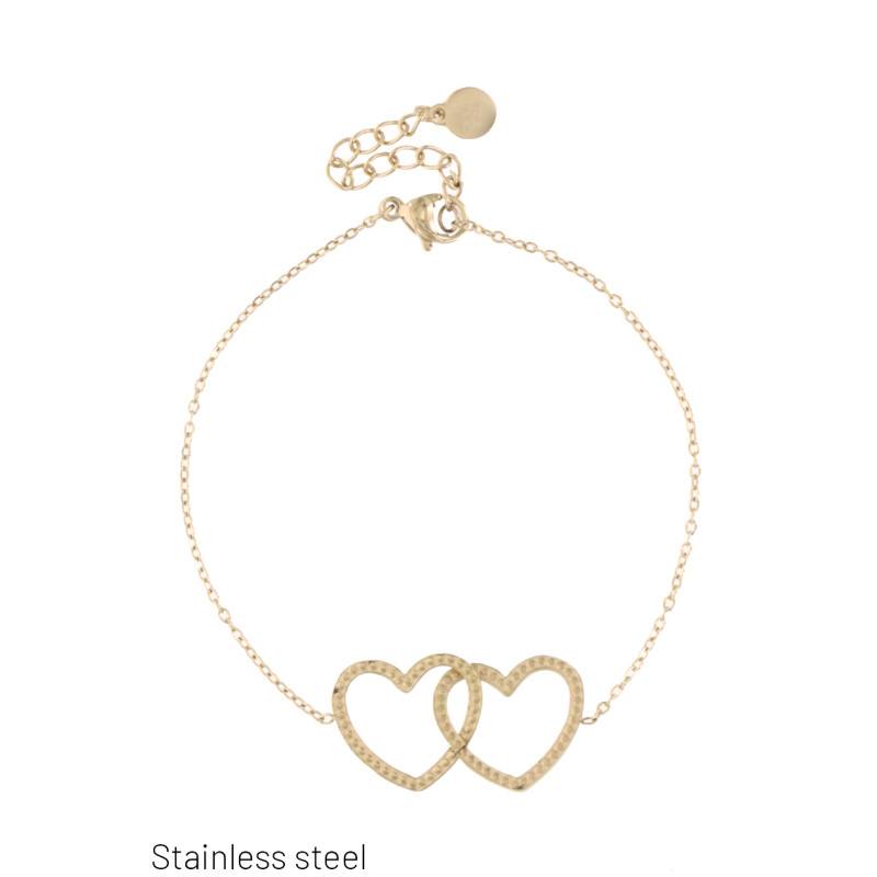 BRACELET EN ACIER AVEC PENDENTIF COEURS