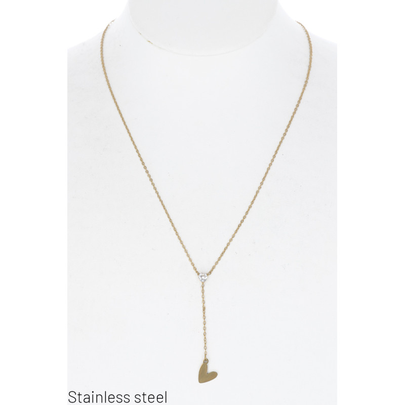 COLLIER EN ACIER PENDENTIF COEUR & STRASS