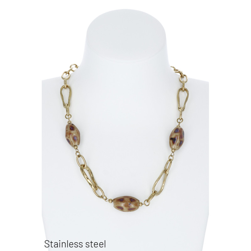 STEEL LINK NECKLACE WITH RESIN BEADS