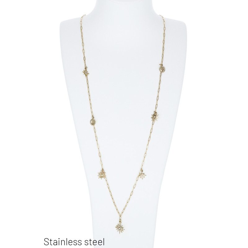 COLLIER ACIER LONG AVEC TOILES ET SOLEILS