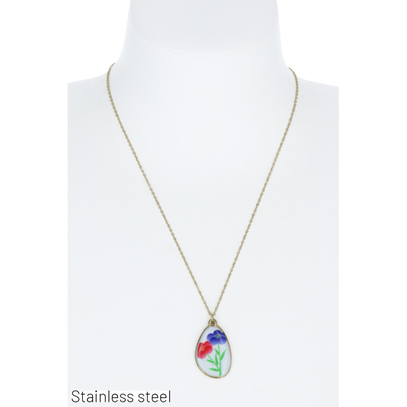 COLLIER EN ACIER AVEC PENDENTIF FLEURS