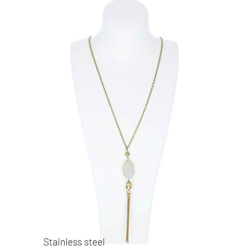 COLLIER ACIER LONG AVEC PIERRE