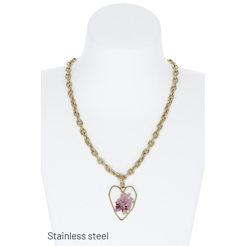 NECKLACE WITH HEART PENDANT AND FLOWER