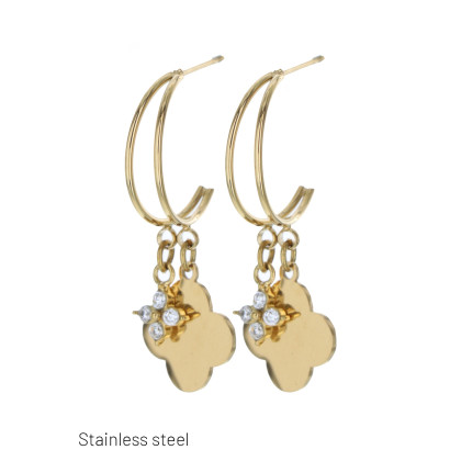 STEEL EARRING FLOWER SHAPE WITH RHINESTONES