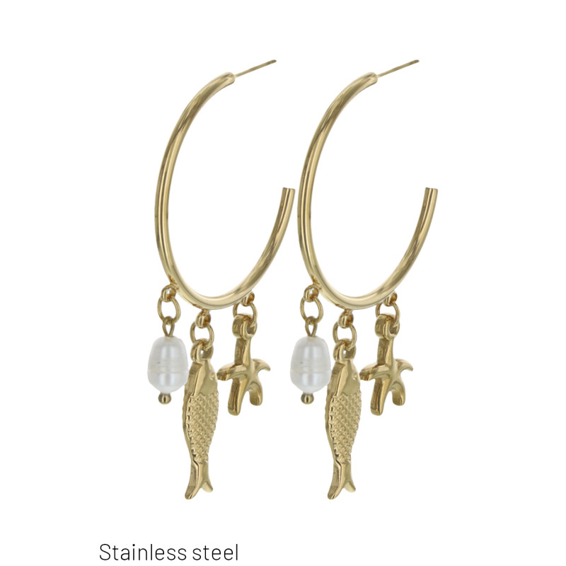 B.O. ACIER RONDE,PERLE & ETOILE DE MER CHARMS