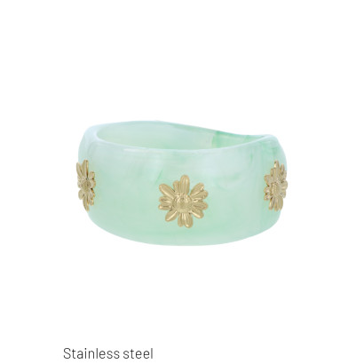 BRACELET RIGIDE EN RÉSINE, DÉCORATION FLEURS ACIER