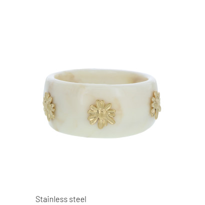 BRACELET RIGIDE EN RÉSINE, DÉCORATION FLEURS ACIER