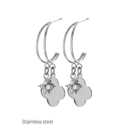 STEEL EARRING FLOWER SHAPE WITH RHINESTONES