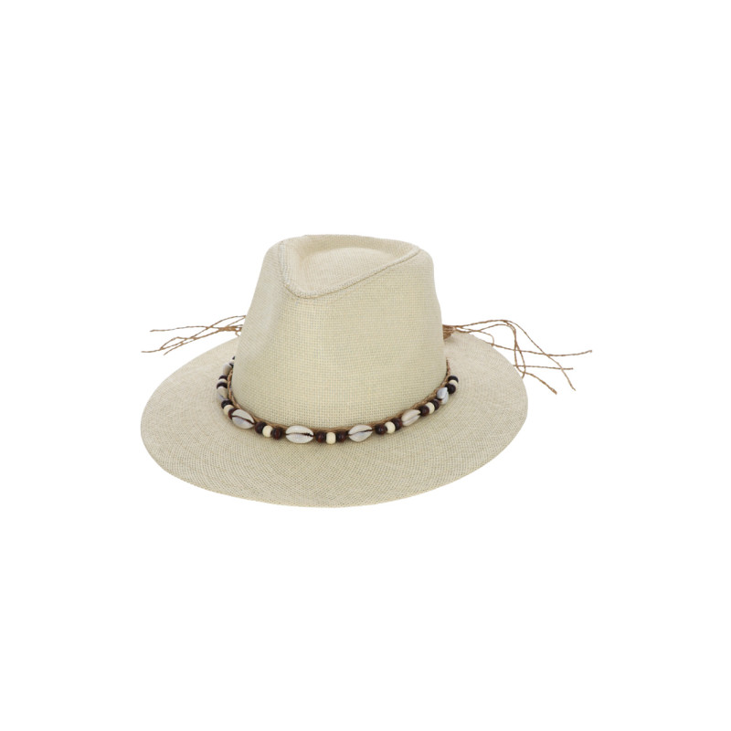 CHAPEAU PAILLE PAPIER AVEC RUBAN EN COQUILLAGE