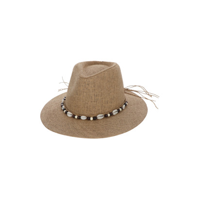 CHAPEAU PAILLE PAPIER AVEC RUBAN EN COQUILLAGE