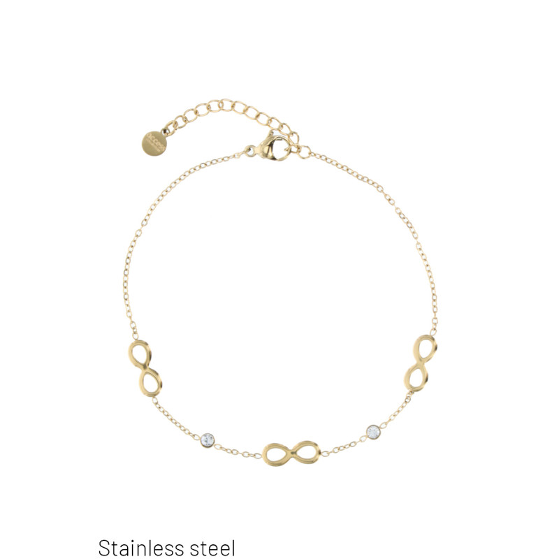 PULSERA EN ACERO CON SIMBOLO DEL INFINITO, ESTRAS