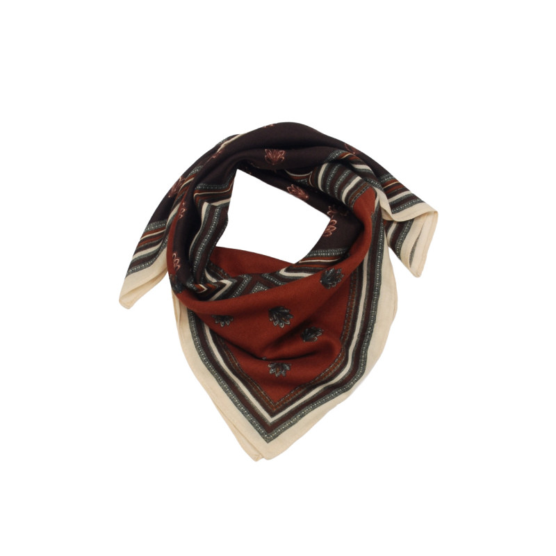 SQUARE SCARF WITH FLOWERS AND LINES