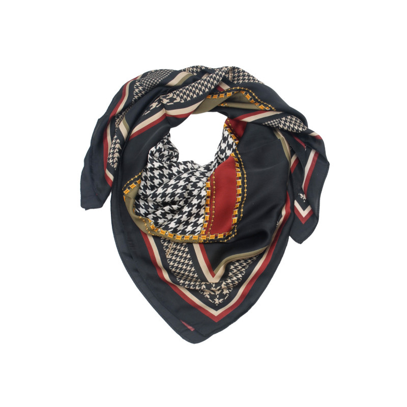 SQUARE POLYSILK SCARF WITH HOUNDSTOOTH PATTERN