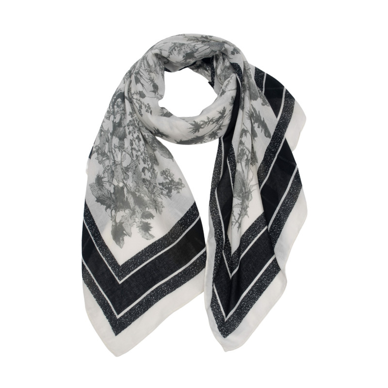 FOULARD POLY LAINE Ú MOTIF GOMTRIQUE ET FLEURS
