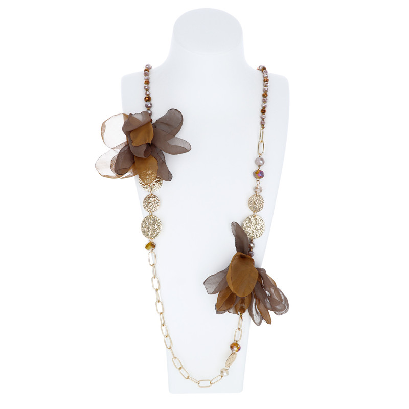 NECKLACE WITH PEARLS & FLOWERS WITH RHINESTONES