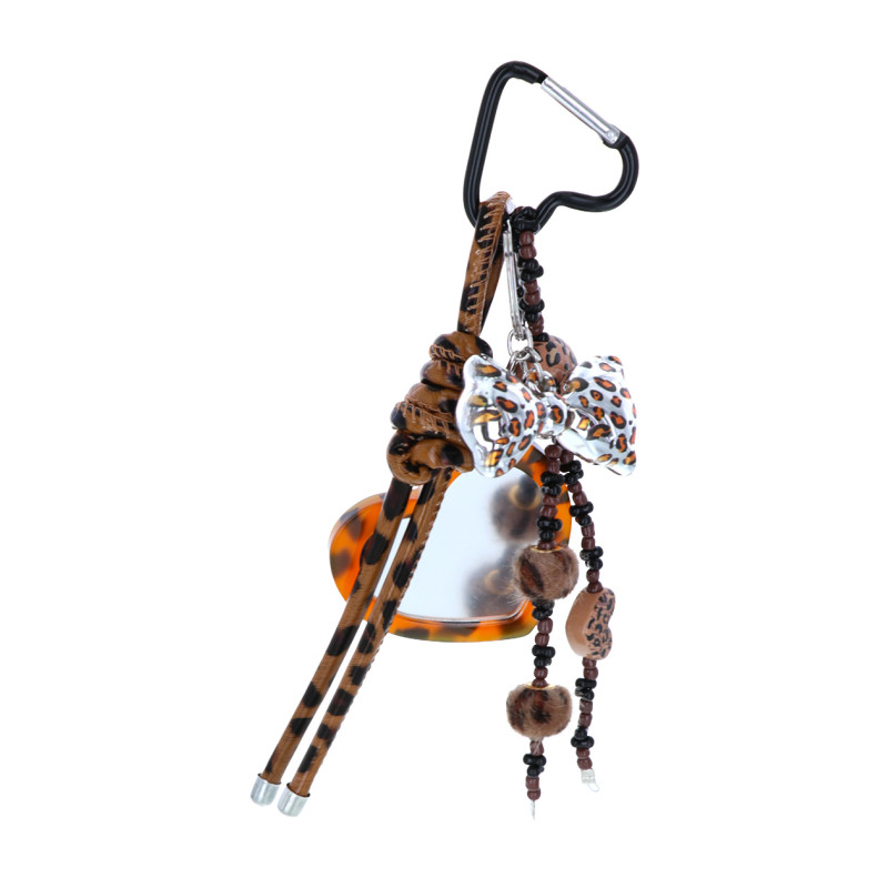 KEYRING HEART SHAPE IN LEOPARD WITH MIRROR