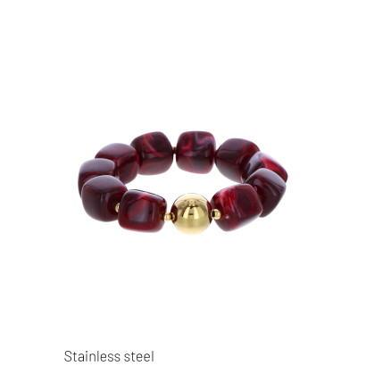 STAINLESS STEEL BRACELET WITH SQUARE, ROUND STONES