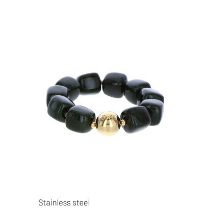 STAINLESS STEEL BRACELET WITH SQUARE, ROUND STONES