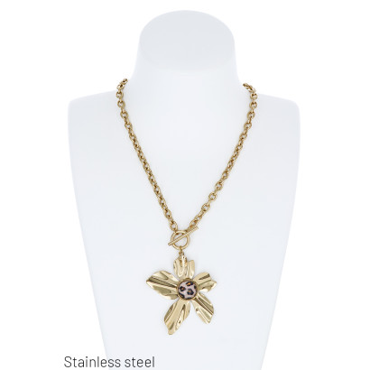 COLLIER GROS MAILLONS ACIER, FERMETURE AVANT, FLEU