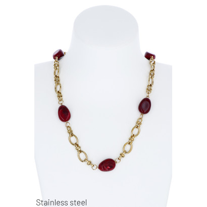 COLLIER À GROS MAILLONS ACIER ET PERLES EN RESINE