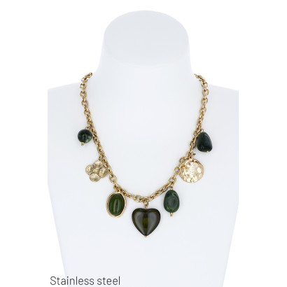 STAAL KETTING MET BEDELS, HARS HANGER, HART, STRAS