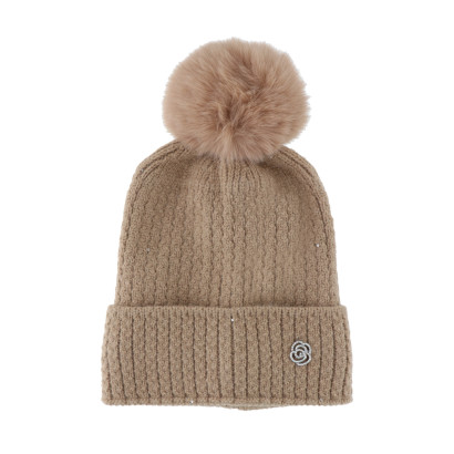 GORRO DE PUNTO CON VUELTA, LUREX Y FLORES