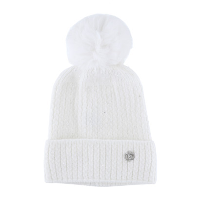 GORRO DE PUNTO CON VUELTA, LUREX Y FLORES