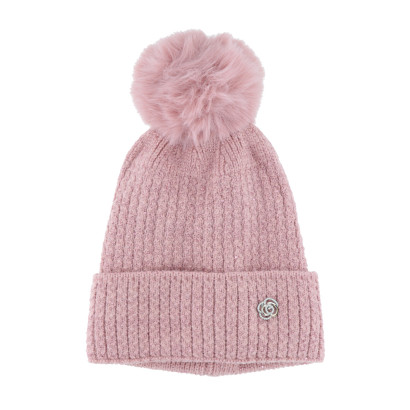 GORRO DE PUNTO CON VUELTA, LUREX Y FLORES