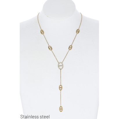 COLLAR EN ACERO CON COLGANTE ENLACE Y ESTRAS