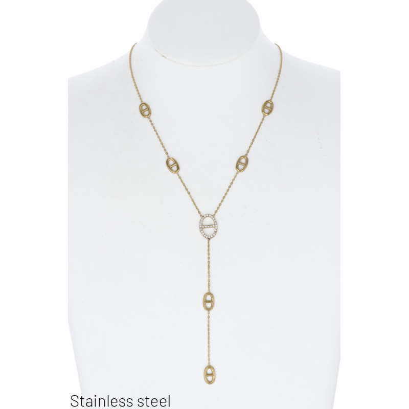COLLAR EN ACERO CON COLGANTE ENLACE Y ESTRAS
