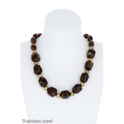 COLLIER EN ACIER AVEC PERLES