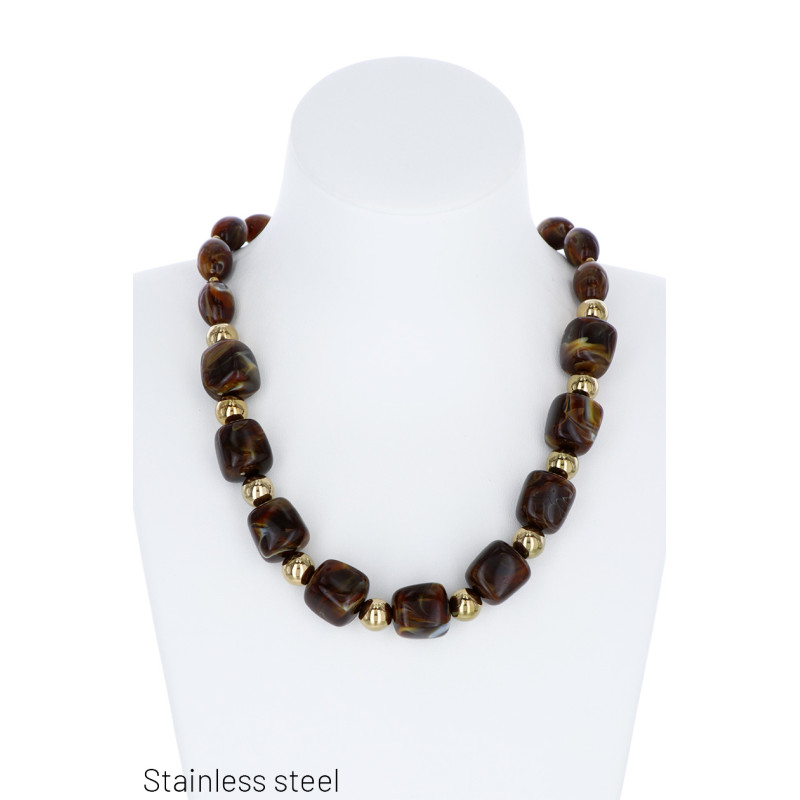 COLLIER EN ACIER AVEC PERLES