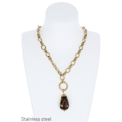 COLLIER Ú GROS MAILLONS ACIER ET PERLES EN RESINE