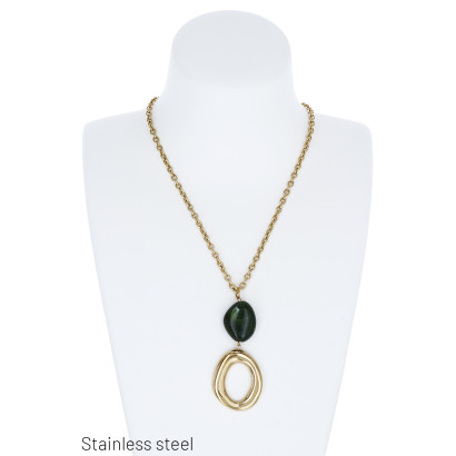 COLLIER EN ACIER AVEC ANNEAU PENDENTIF ET PIERRE