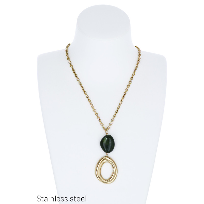 COLLIER EN ACIER AVEC ANNEAU PENDENTIF ET PIERRE
