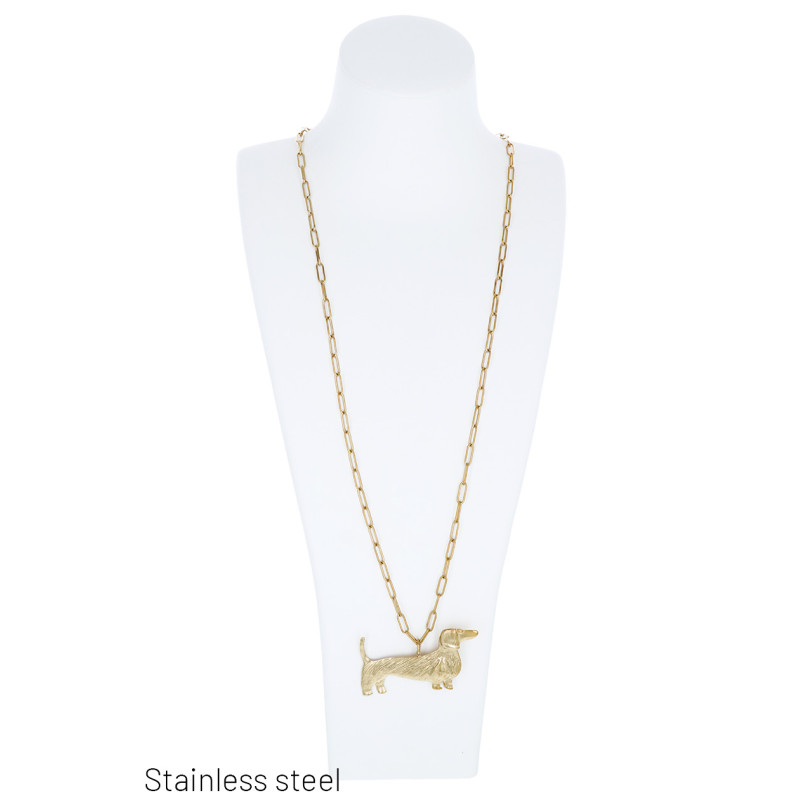 COLLIER ACIER LONG AVEC PENDENTIF CHIEN MARTELL