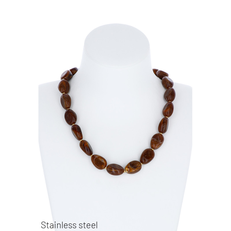 COLLIER EN ACIER INOXYDABLE AVEC PERLES EN RÉSINE