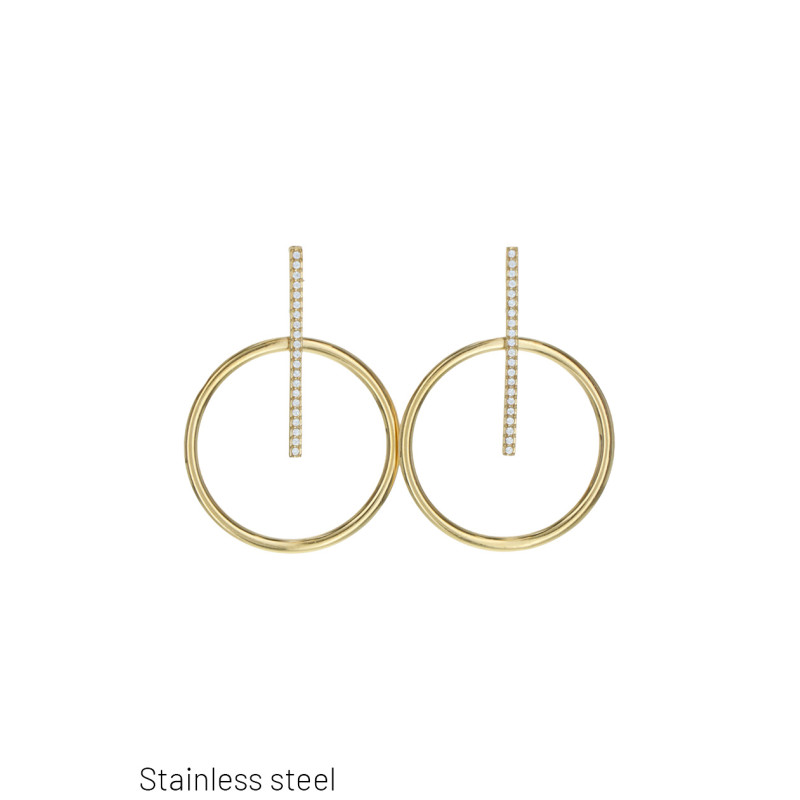 BOUCLES D'OREIL. ACIER FORME GEOMETRIQUE ET STRASS