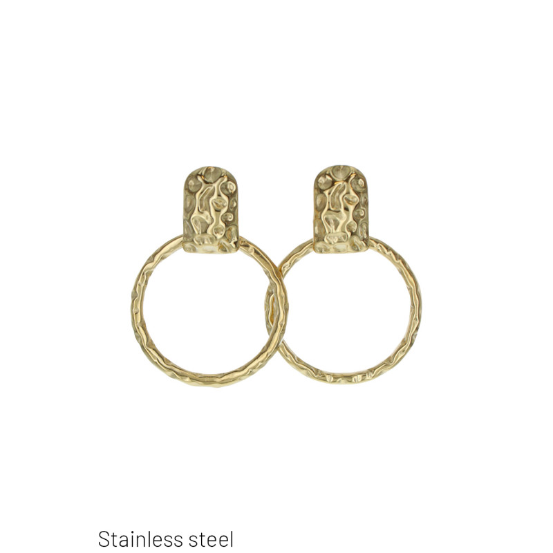 BOUCLES D'OREILLES ACIER FORME GEOMETRIQUE MARTELE