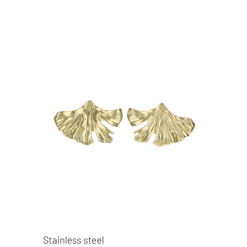 STEEL EARRINGS WITH LEAF PENDANT