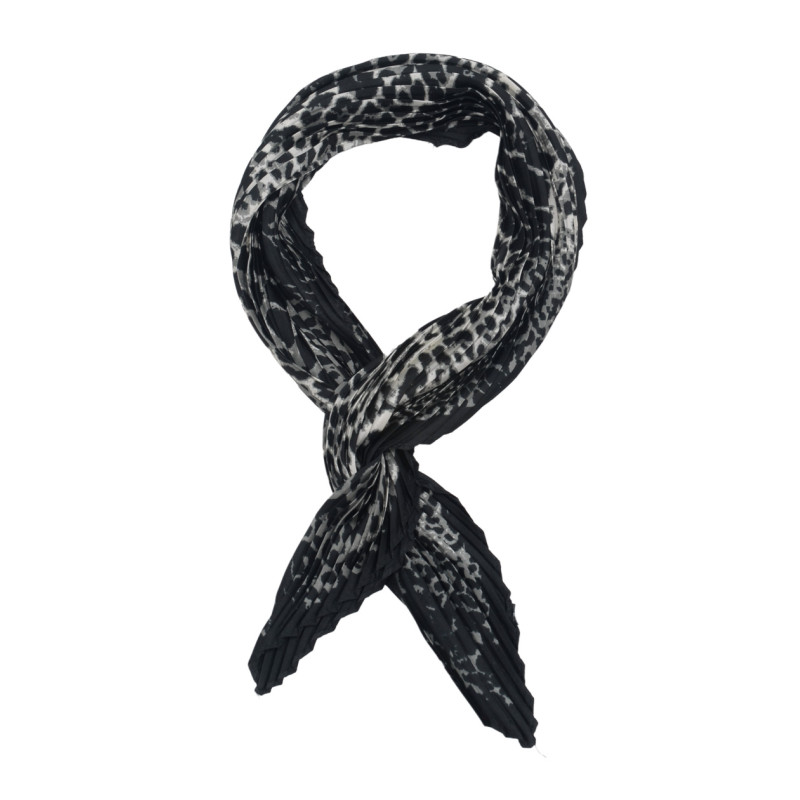 PLEATED SQUARE SCARF POLYSILK WITH ANIMAL PATTERN