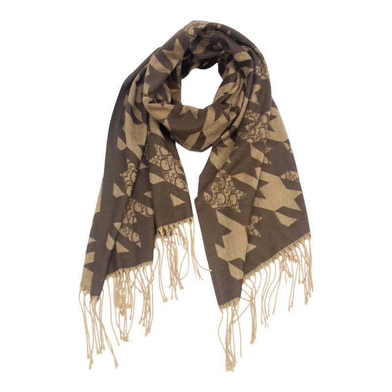 WOVEN SCARF WITH GEOMETRIC PATTERN & FRINGES