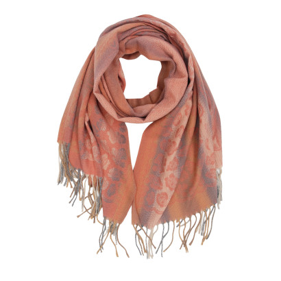 WOVEN SCARF WITH FLORAL PRINT WITH FRINGES