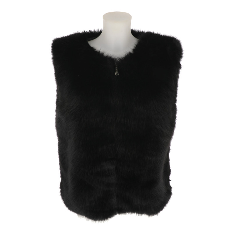 CHAQUETA SIN MANGAS PIEL SINTÉTICA, ZIP, BOLSILLOS