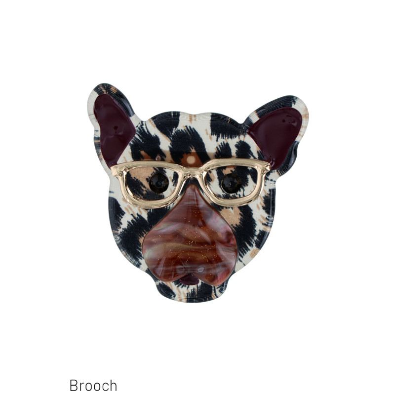 BROCHE MET LUIPAARD HOOFD EN BRILLEN