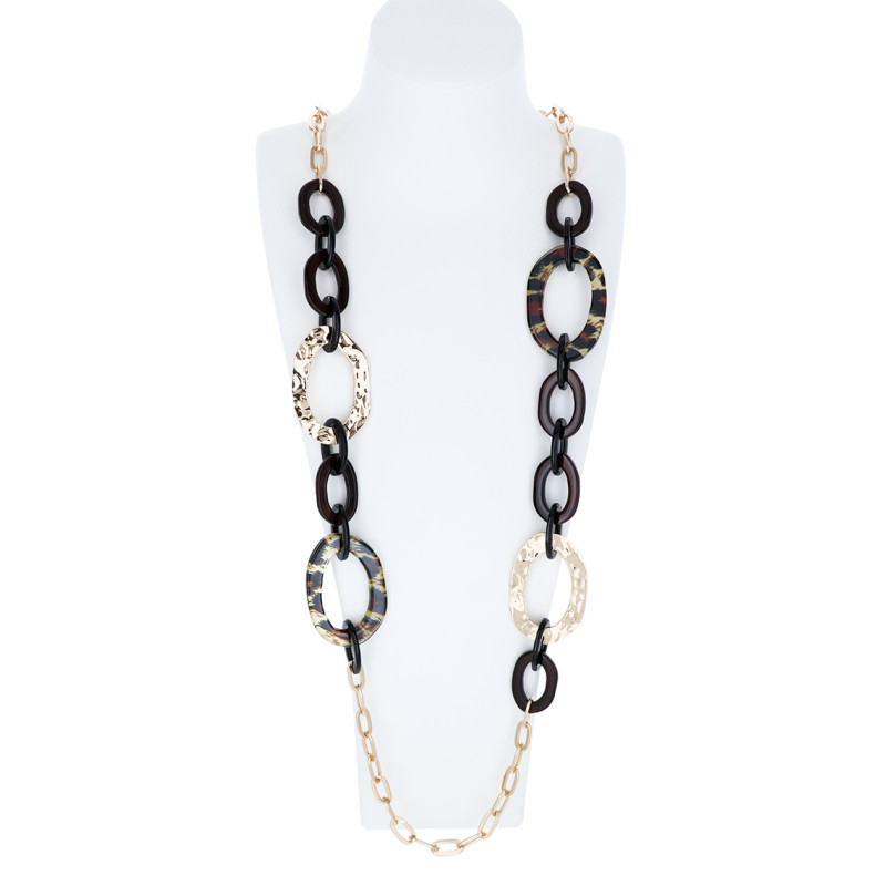 LONG NECKLACE WITH OVAL RESIN ANIMAL PRINT