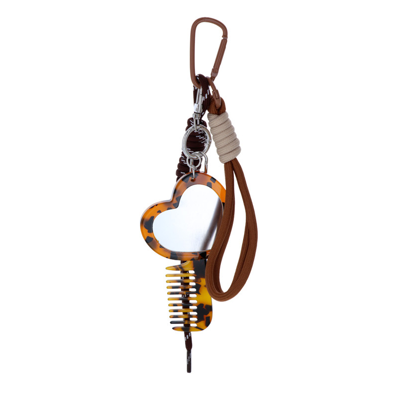 PORTE-CLEFS COEUR EN LEOPARD AVEC MIROIR, NOEUD