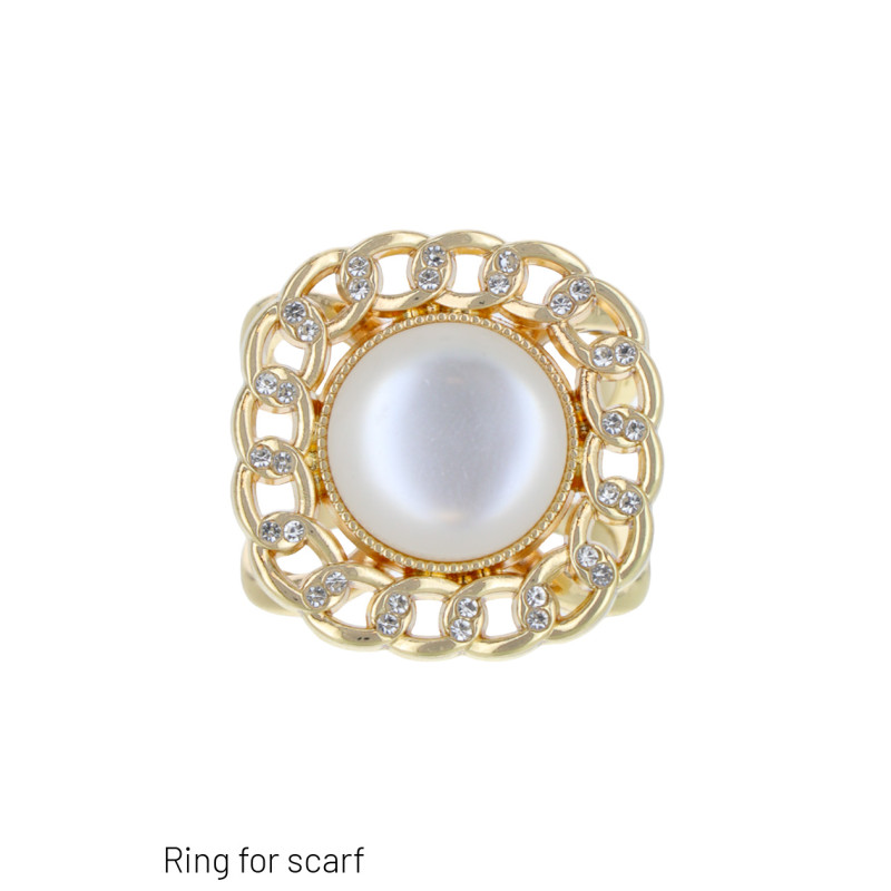 SJAALRING MET BLOEMVORM MET STRASS EN PAREL