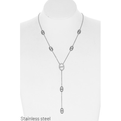 COLLAR EN ACERO CON COLGANTE ENLACE Y ESTRAS
